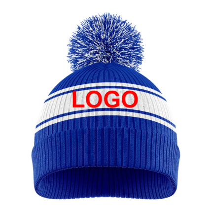 Premium Blue & White Striped Pom-Pom Beanie
